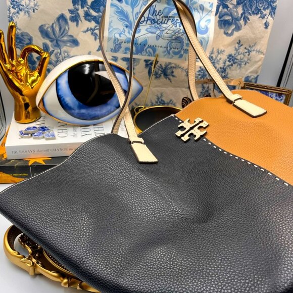 Tory Burch Two-Tone Black and Tan Tote - Picture 2 of 16